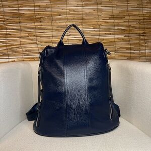 S - ZONE Elegant Navy Leather Backpack